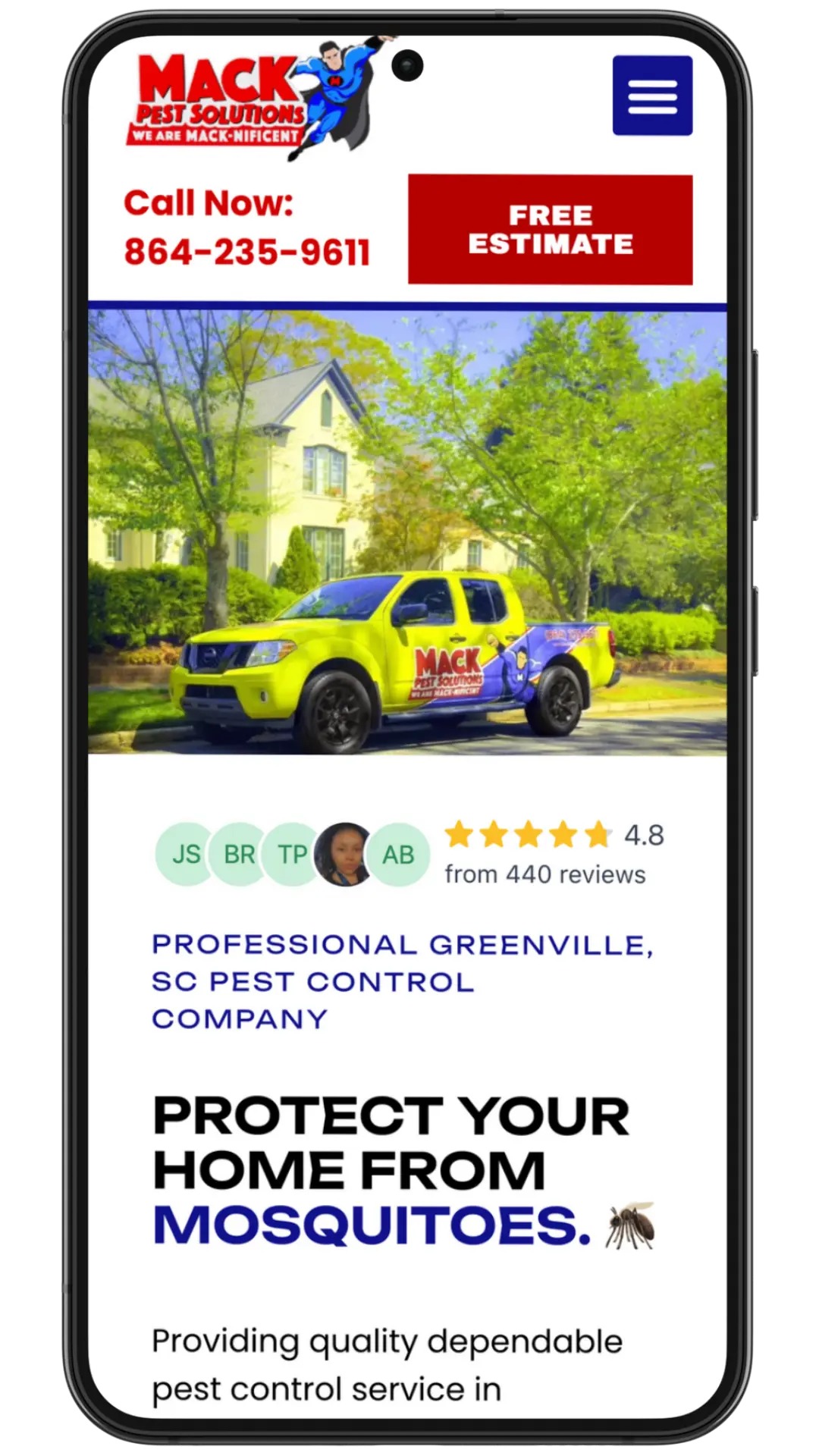 A brochure featuring a house with a green lawn, showcasing services, contact info, and a logo.