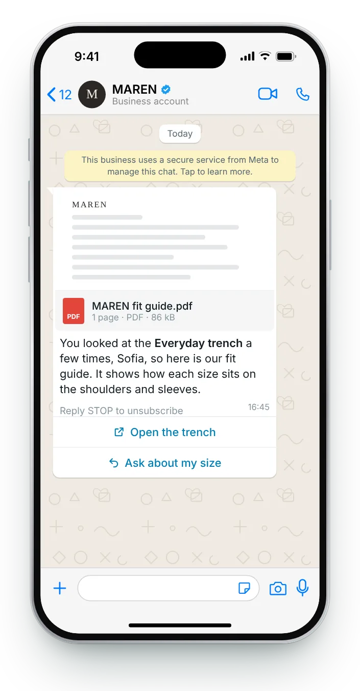 A fit guide after a second look: WhatsApp browse follow-up on an iPhone