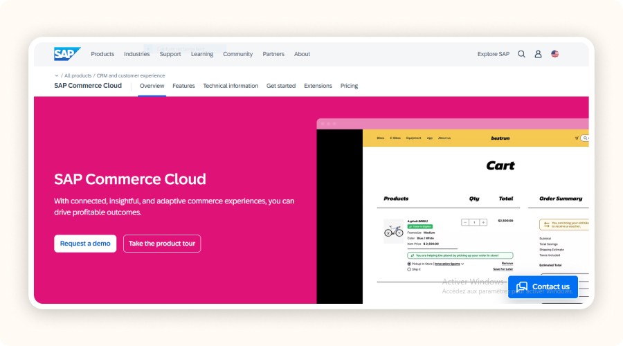 SAP Commerce Cloud homepage