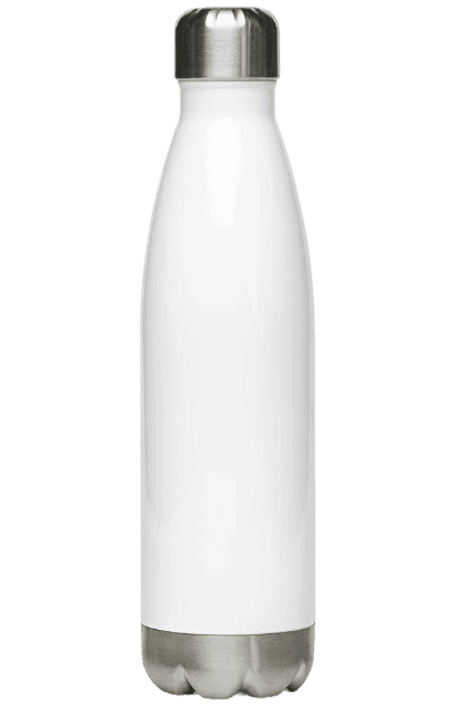 White stainless steel water bottle with silver lid.