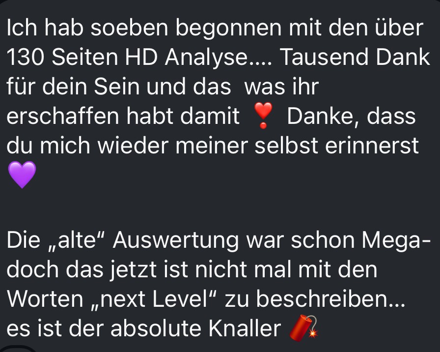 Screenshot mit positiven Feedback zur Human Design Analyse