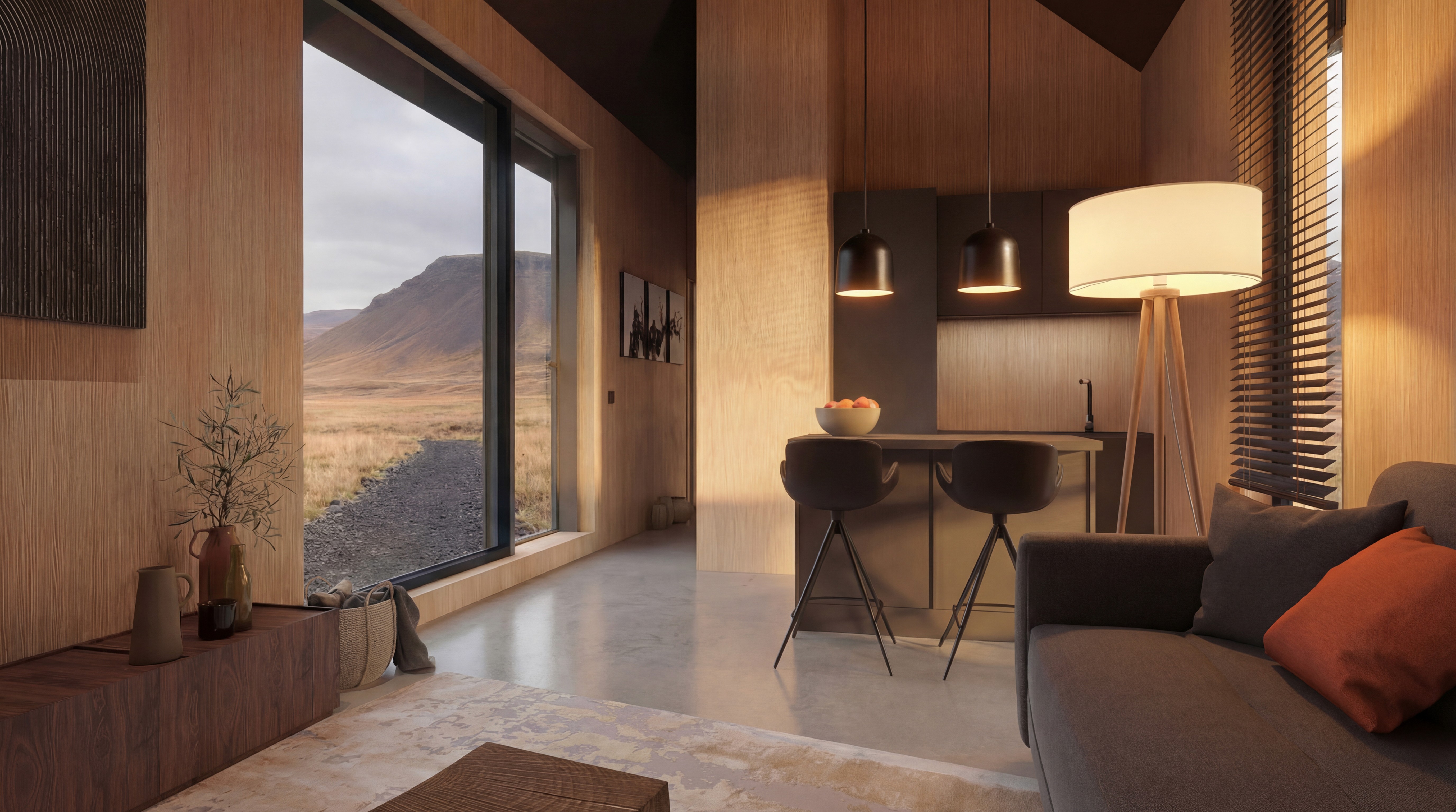 Degintos medienos Skandinaviškas namas miške