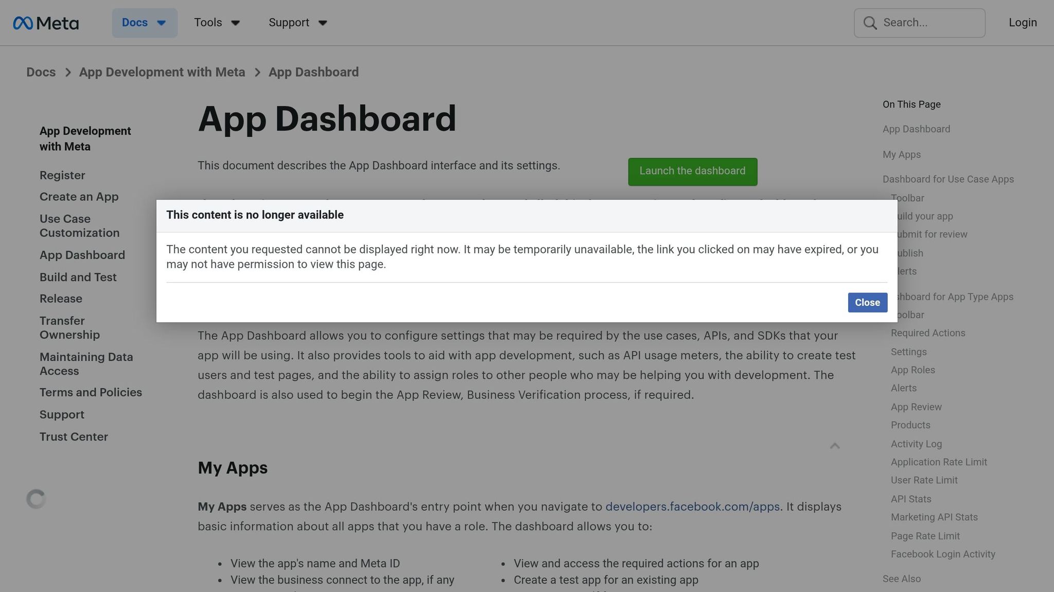 Meta Developer Dashboard