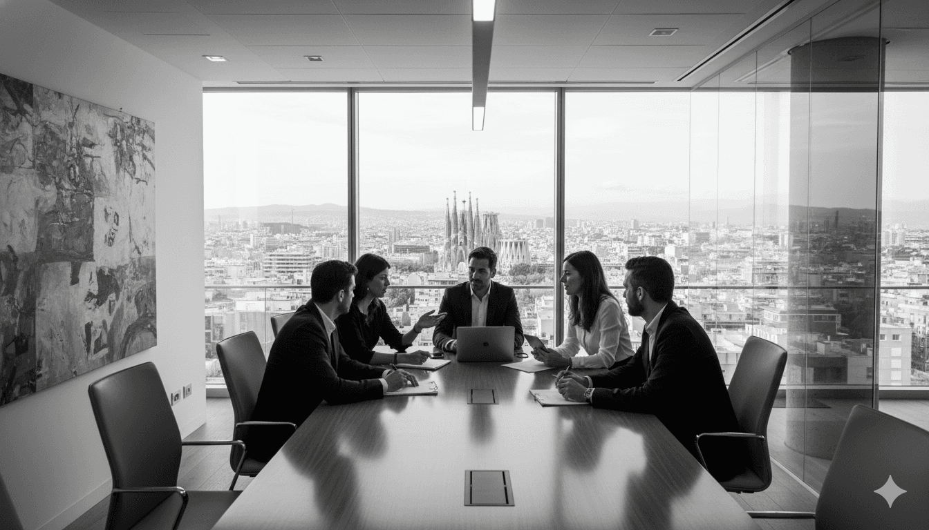 Laptop on a clean desk next to modern decor.