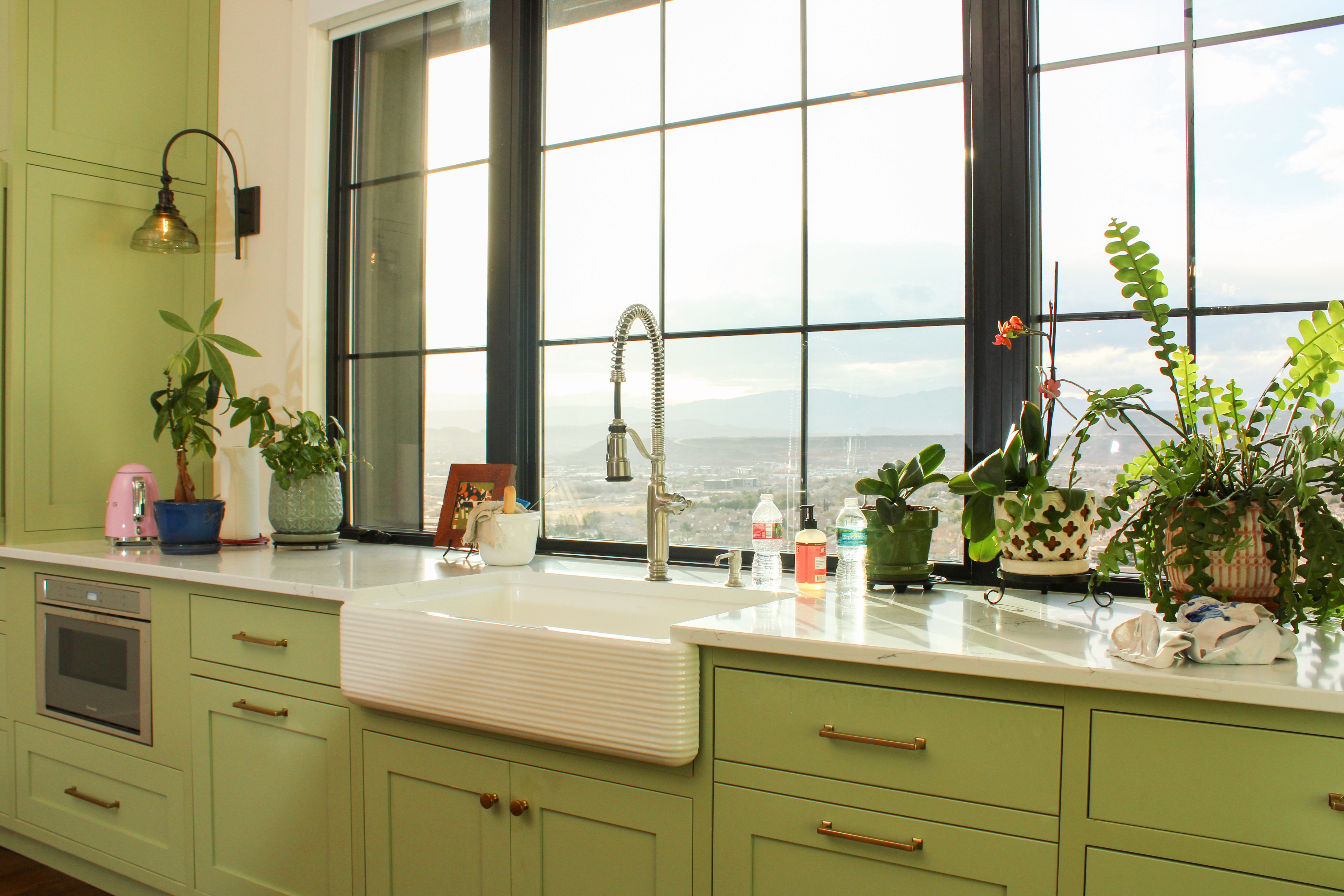 St. George Utah remodel kitchen featuring a window with gridded panes and scenic valley views