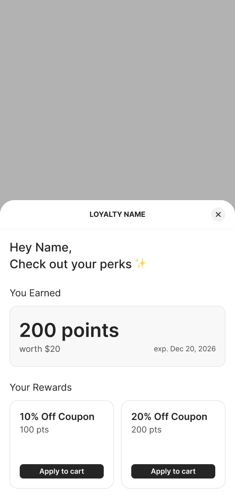 mobile UI showing the loyalty widget state when the shopper can reddem more that one cupon