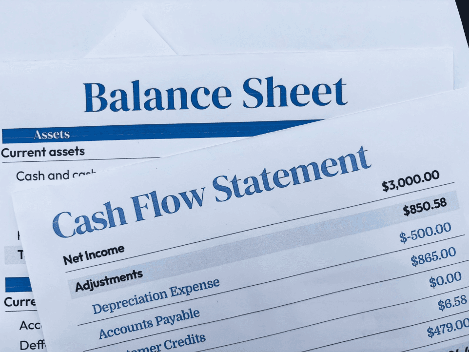 Balance sheet and cash flow statement, representing financial oversight in facilities management