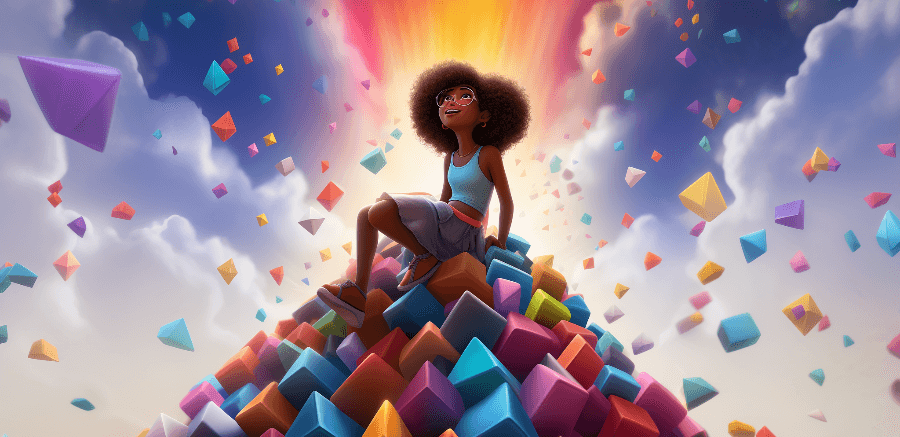 Woman sat on a pile of pyramids