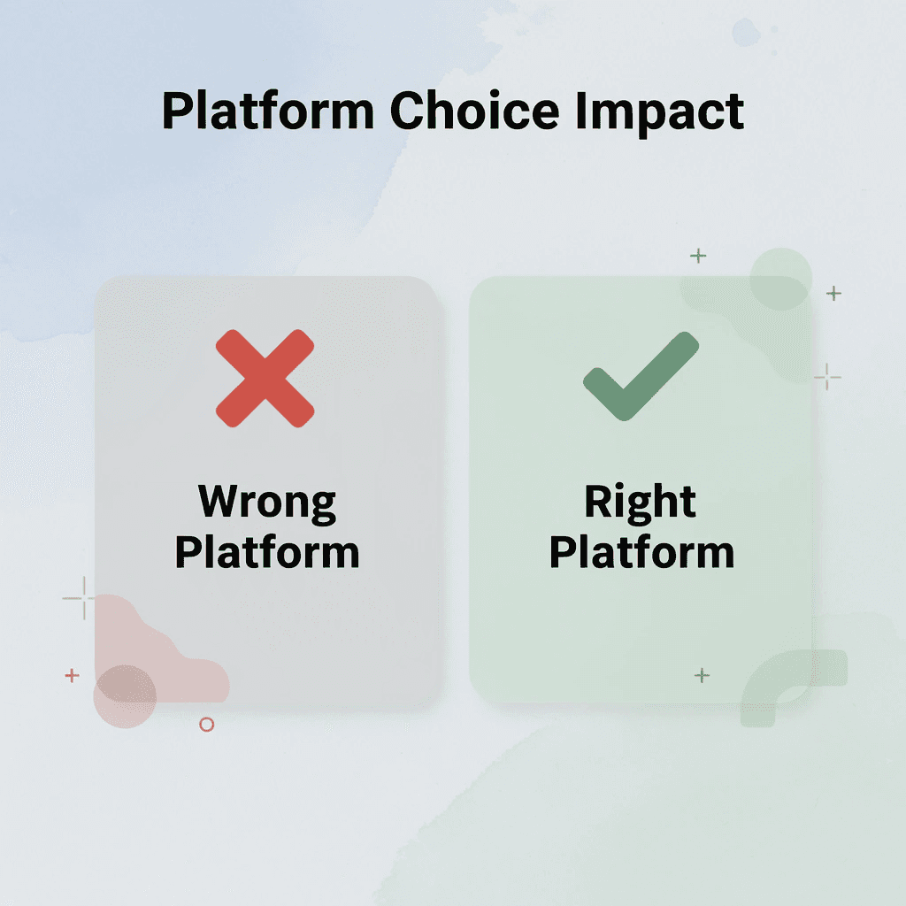 Before and after infographic showing the impact of choosing the wrong versus right swag management platform