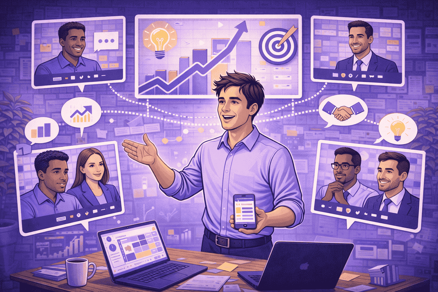 Effective remote manager leading a virtual team with clear communication, alignment, and business growth focus