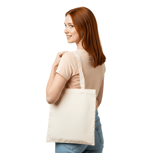 Tote bag mockup carried by a woman from back view