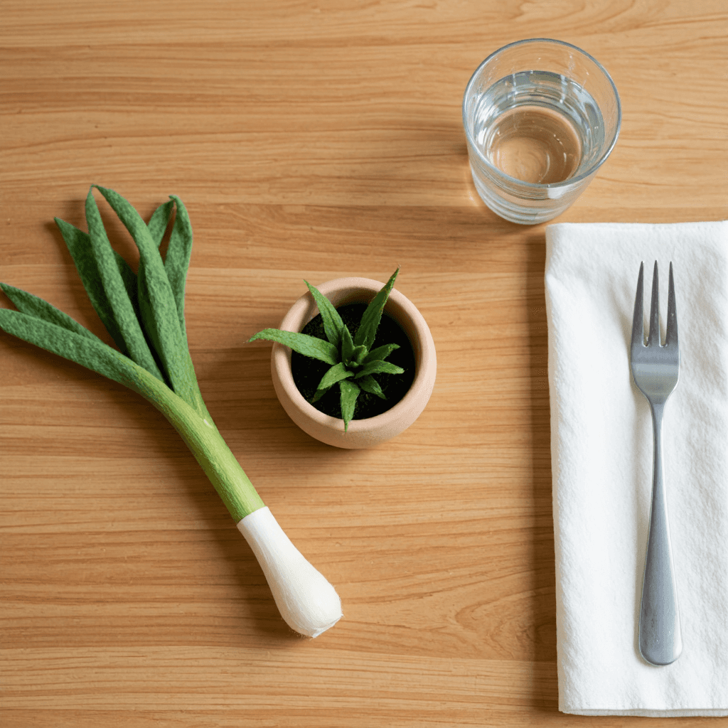 product photography of a set of felt scallions