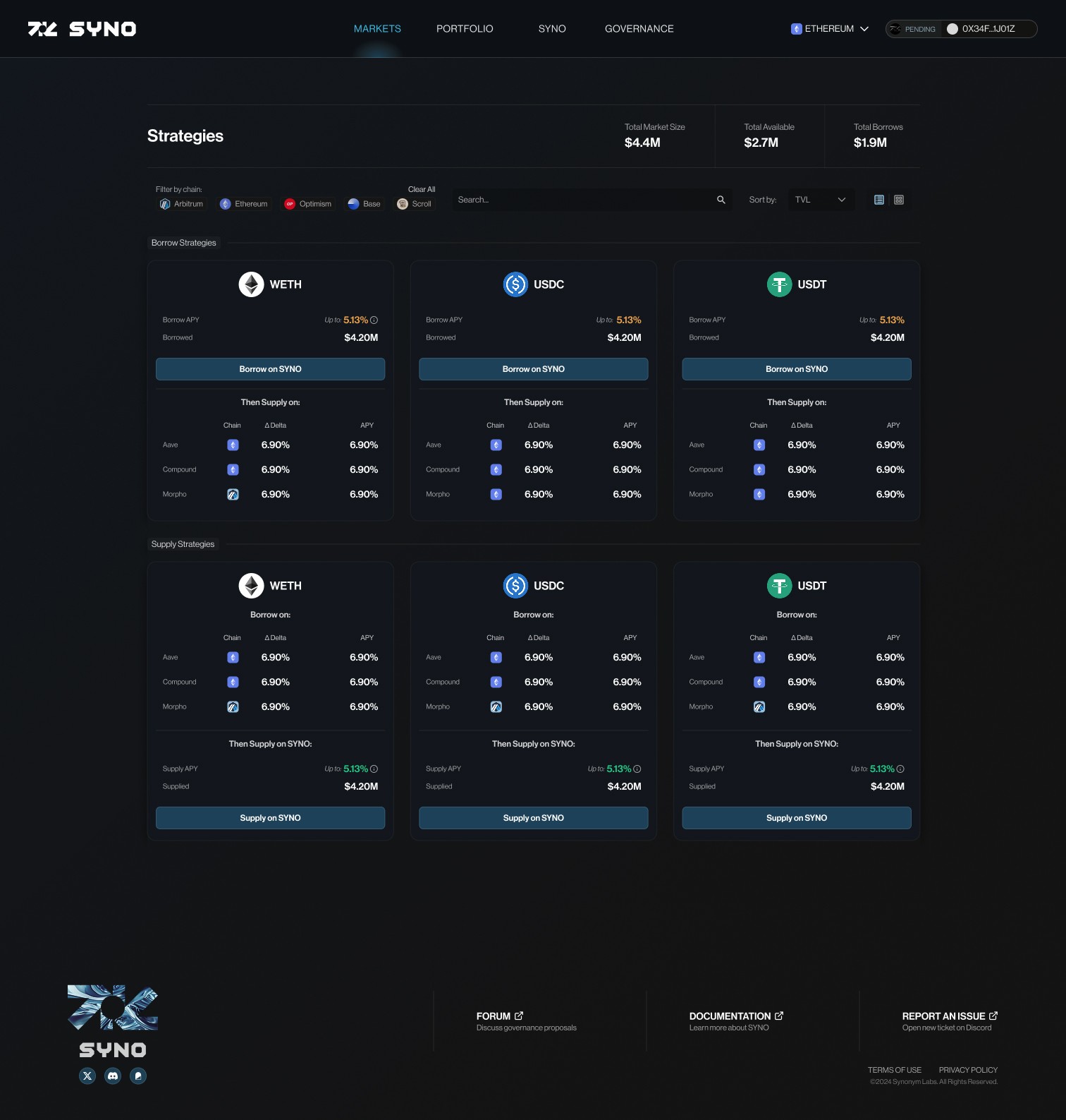 Strategies page UI screenshot
