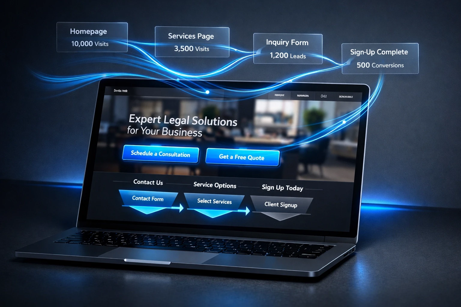 Website conversion analysis for professional service businesses showing user journey optimization