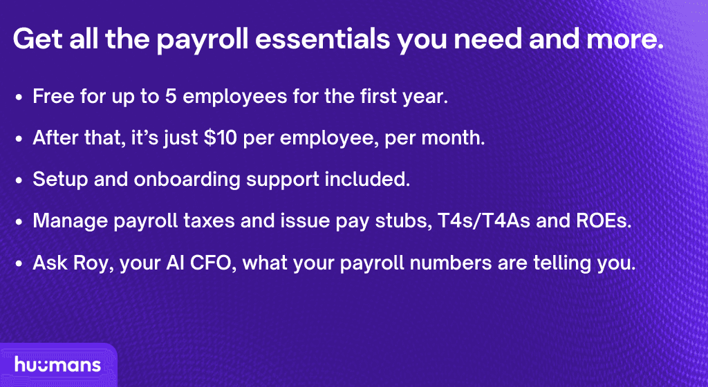 An infographic recapping the benefits of Huumans Payroll.