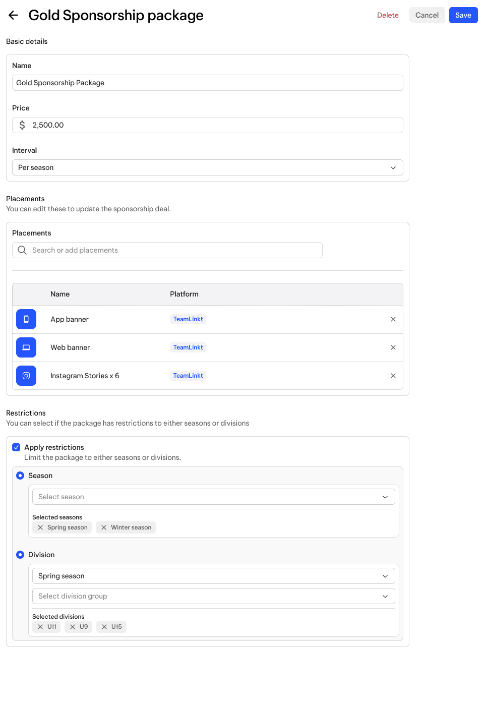 TeamLinkt's Software Screenshot - Sponsorship Package