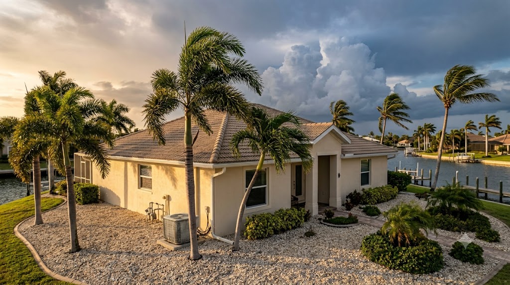 Florida home exterior with outdoor AC unit prepared ahead of hurricane season