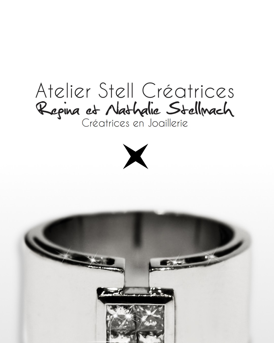 Carte de visite Atelier Stell Créatrices, atelier de joaillerie à Toulouse, avec logo étoile noir et typographie manuscrite.