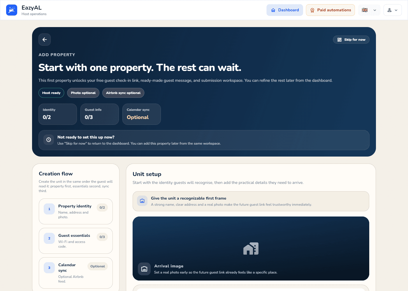EazyAL add property setup screen