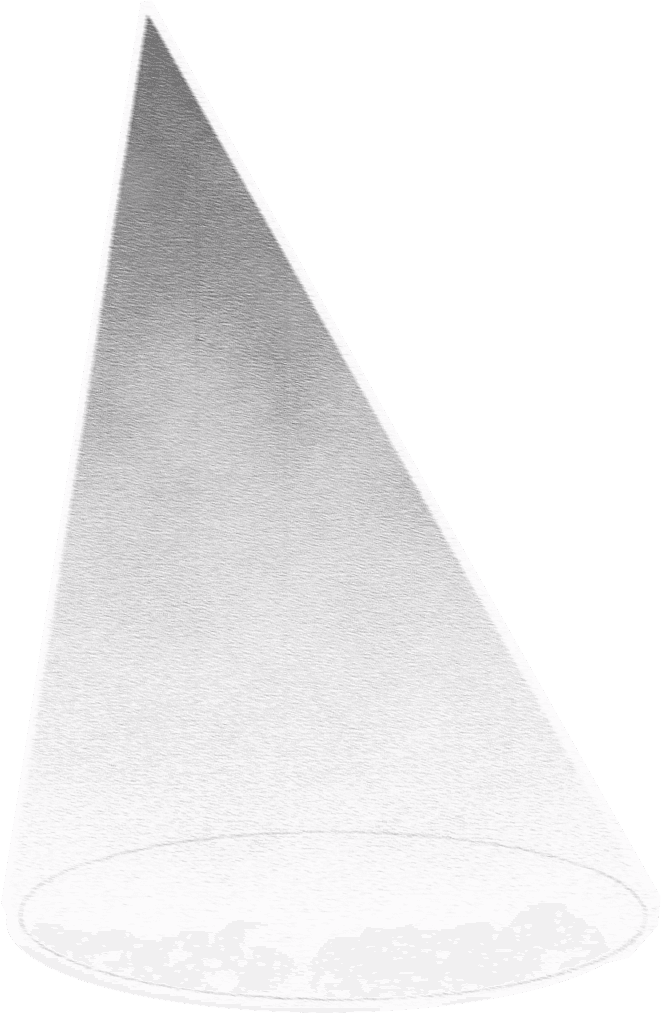 A spotlight cone labeled BASE. The cone is darker at the top and lighter at the bottom, creating clear glowing ring. Scent notes are displayed around the cone.