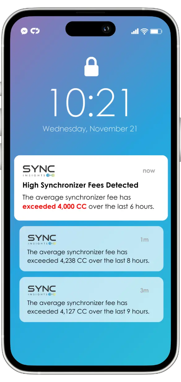 Phone mockup with Sync Insights alert