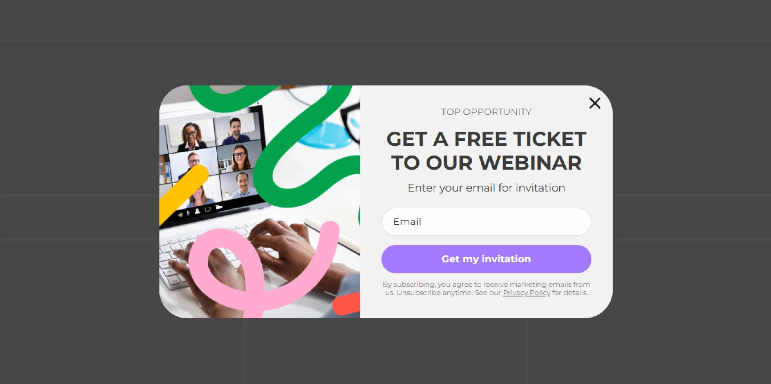 Claspo webinar registration popup template