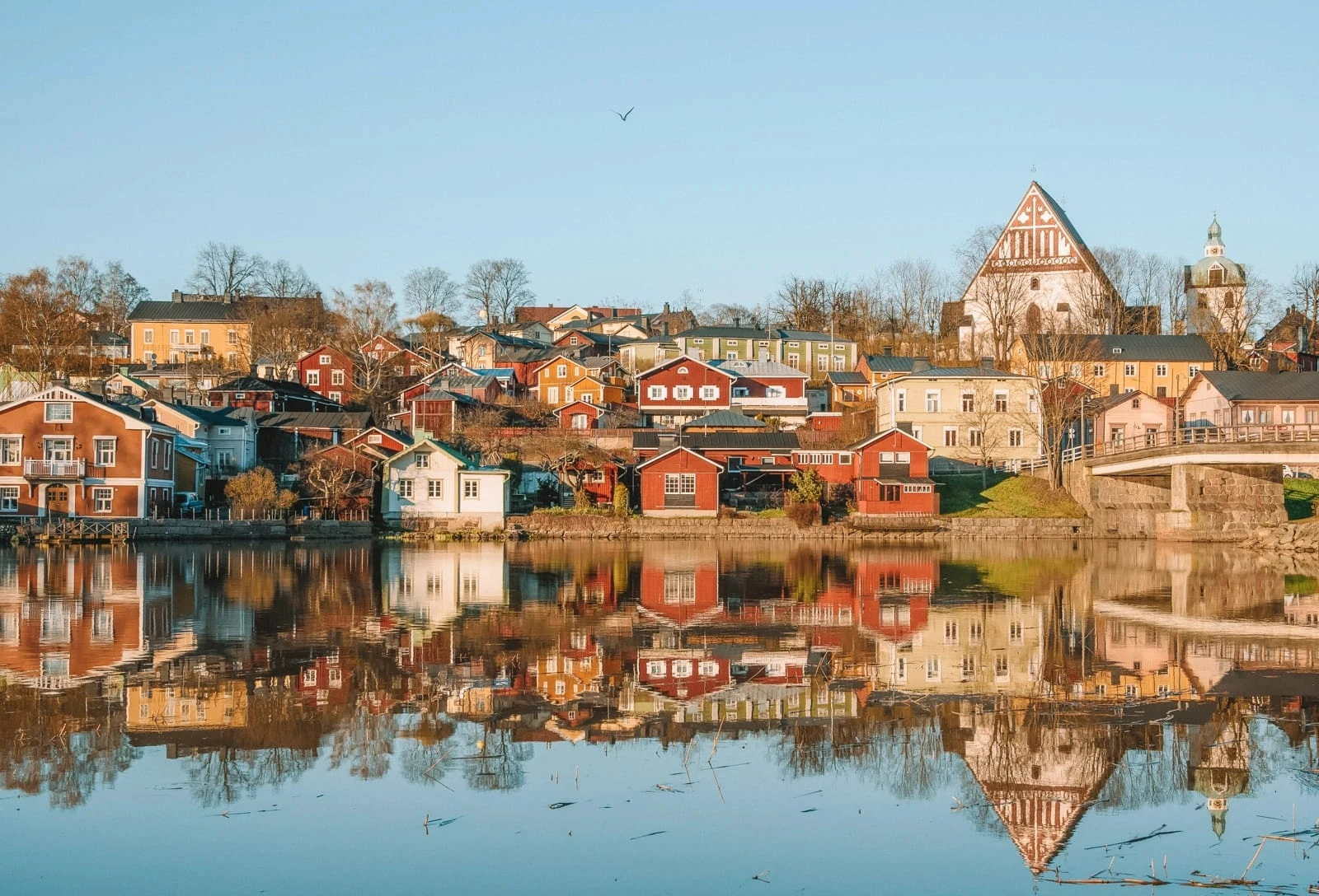 Colorful Porvoo waterfront reflections