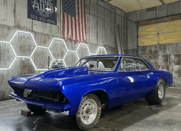 Shiny blue vinyl wrapped car