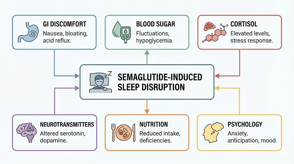 Six reasons semaglutide can cause sleep problems diagram