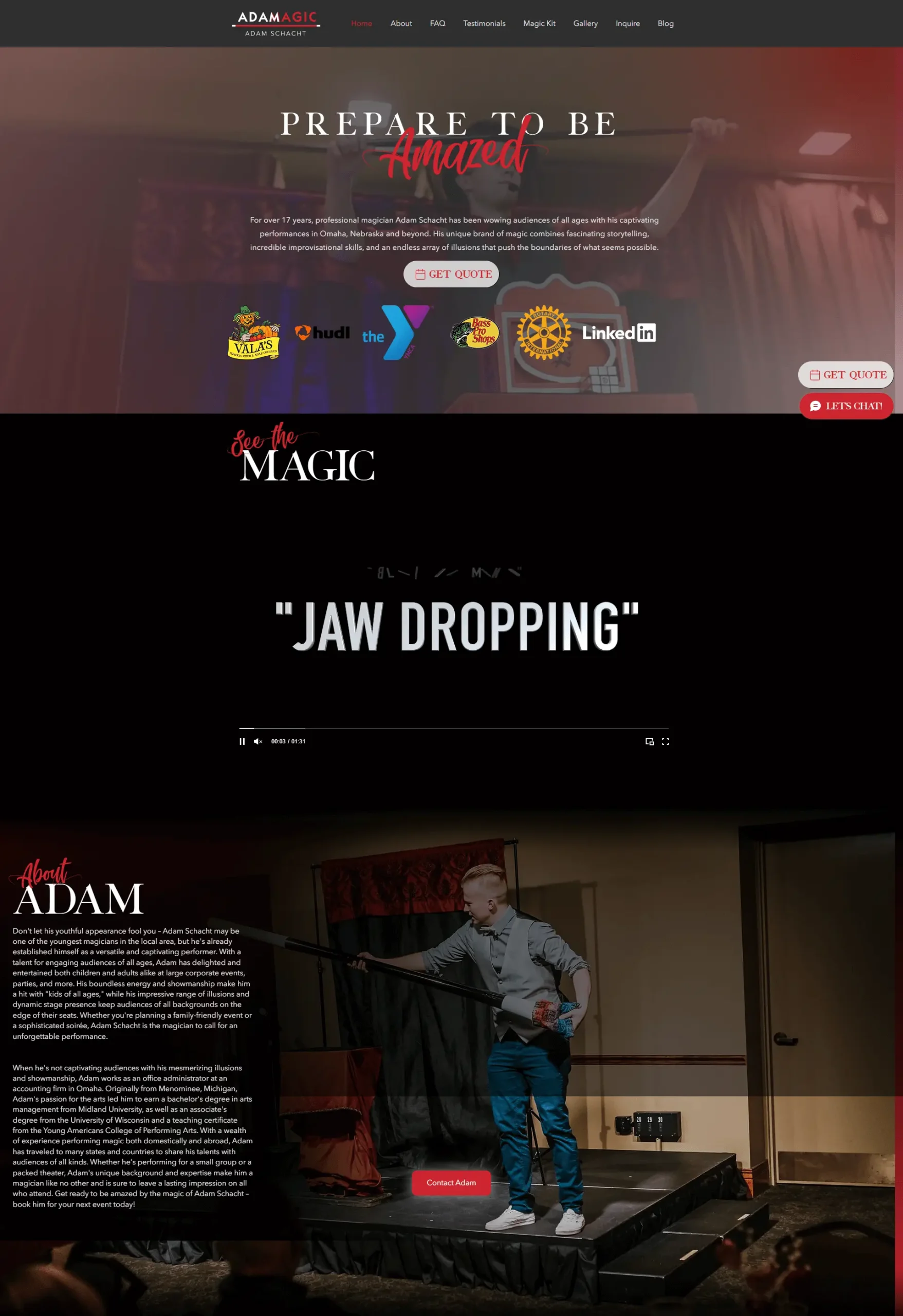 Adamagic website design preview – professional magician and entertainment services web design by RJP.design Web Design Agency NYC, showcasing engaging magic performances and event bookings.