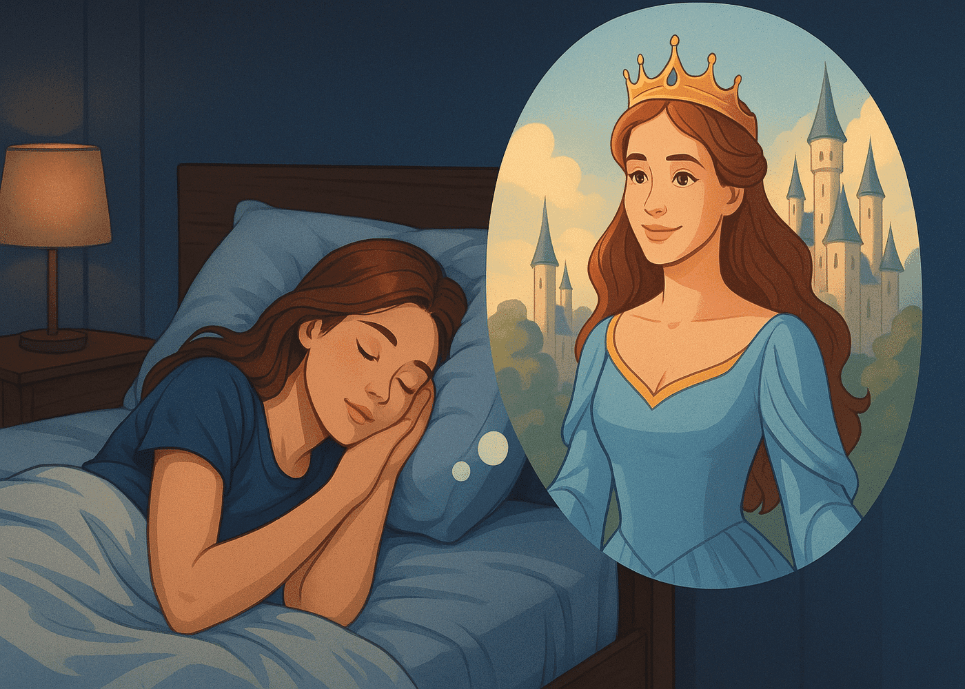 Fake scenarios to sleep - Woman dreaming of being a princess