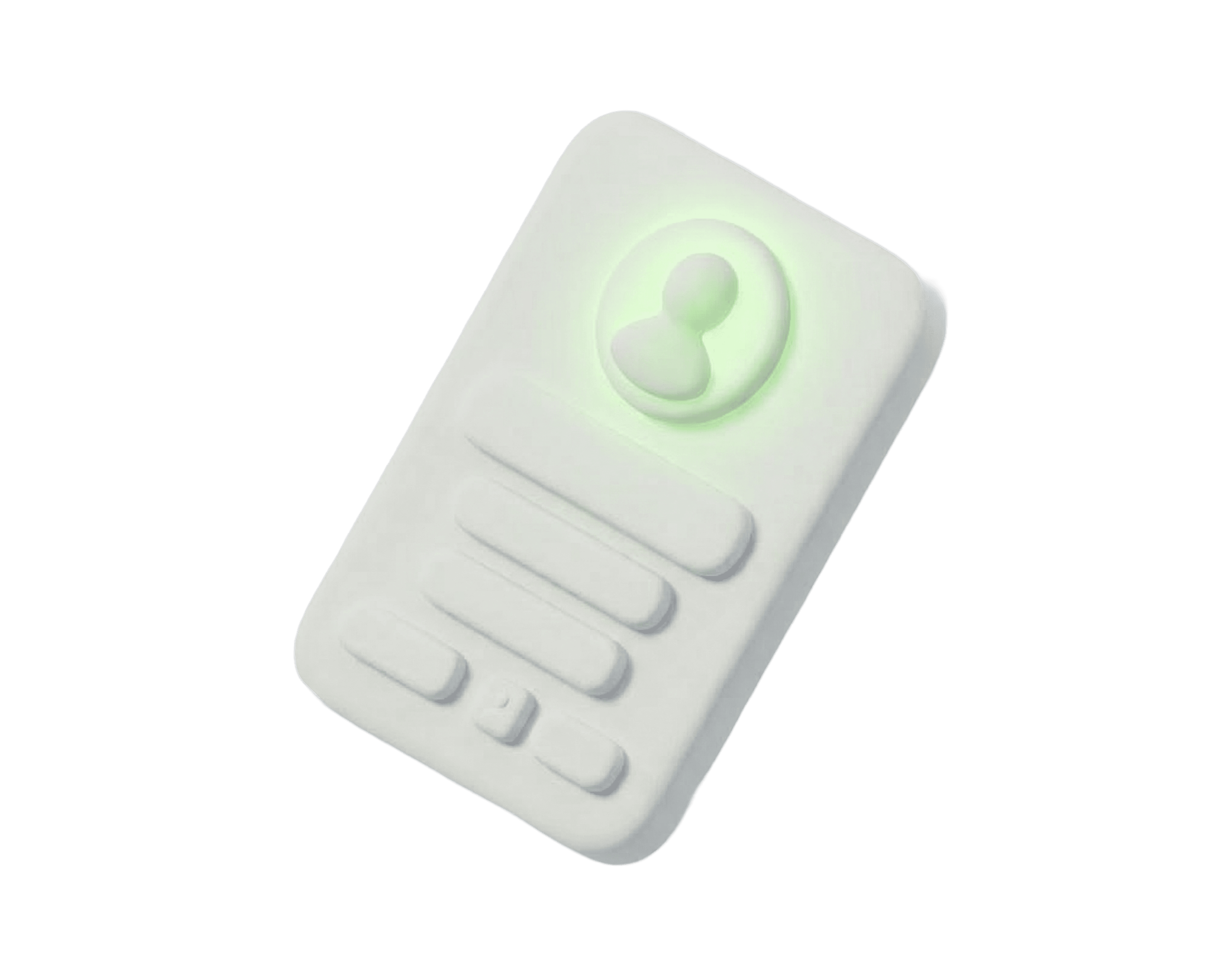 3D rendered white ID card icon with a glowing green user profile silhouette, representing digital identity, user authentication, and secure access management.
