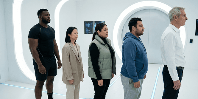 people in a line to get a DEXA scan