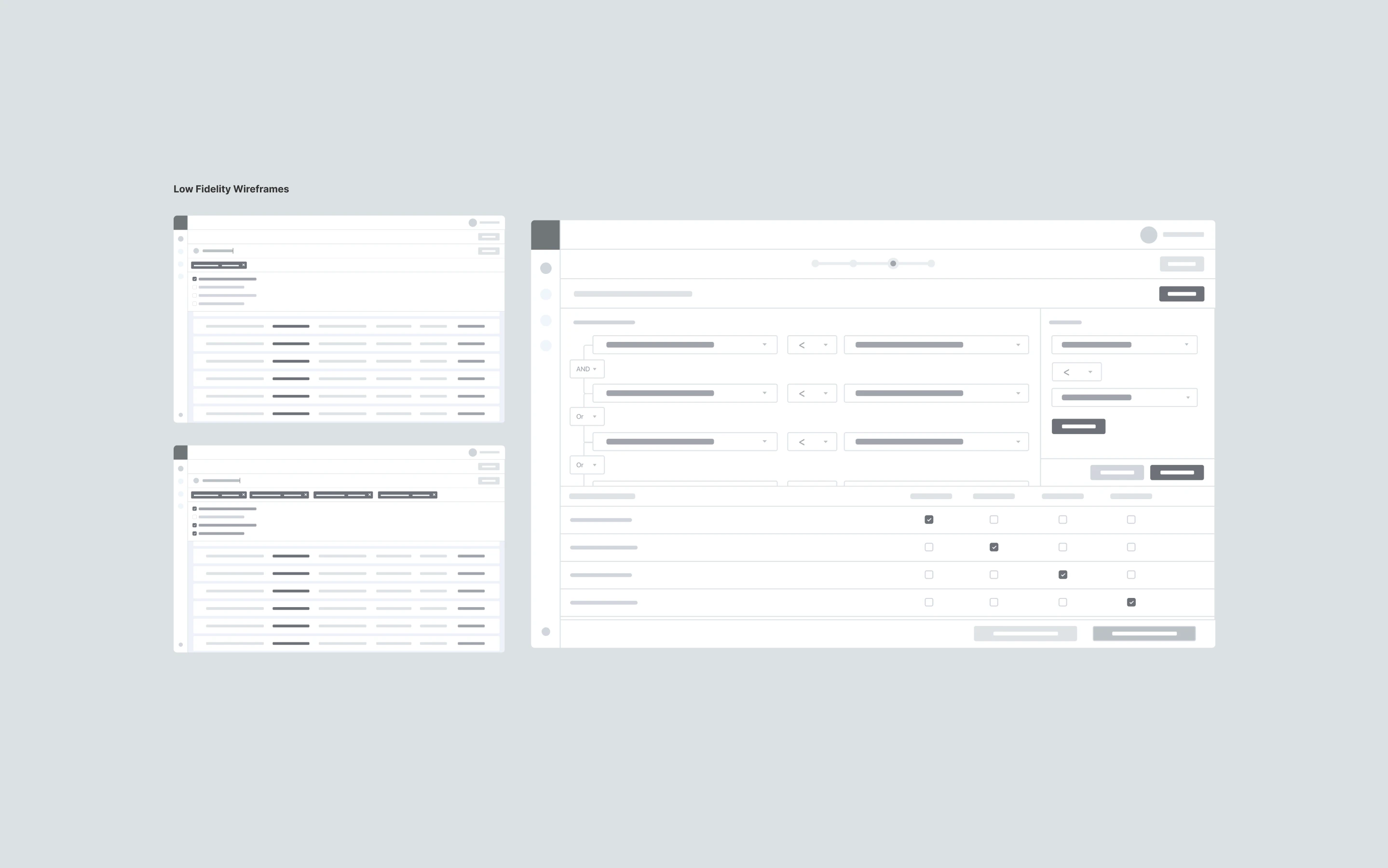 UI design with tables and forms for data management