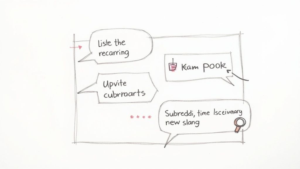 A person's hands holding a smartphone, scrolling through a vibrant social media feed with various icons floating around it.