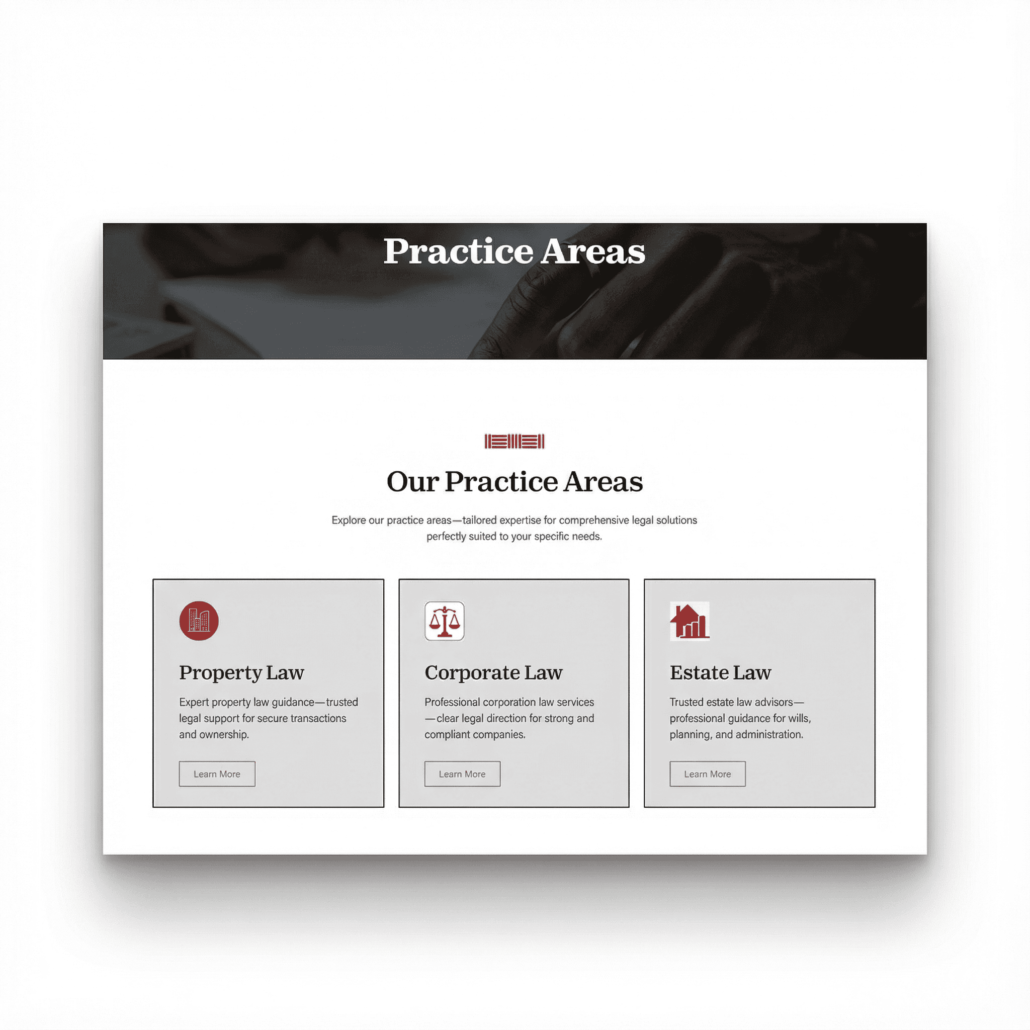 Milton lawyer website Halton Hills portfolio - legal services practice areas by DAWebDesigns
