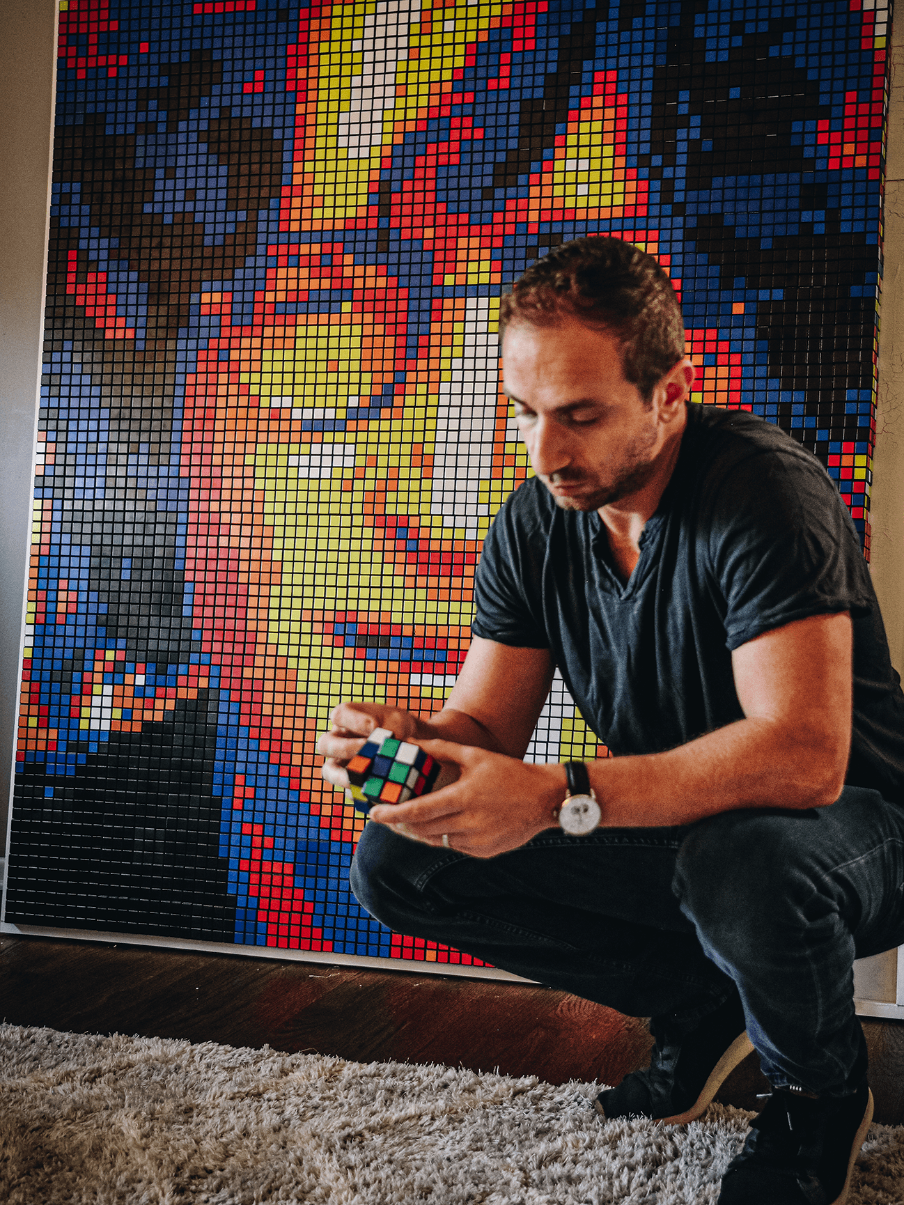 rubik's cube artist, large scale mosaic