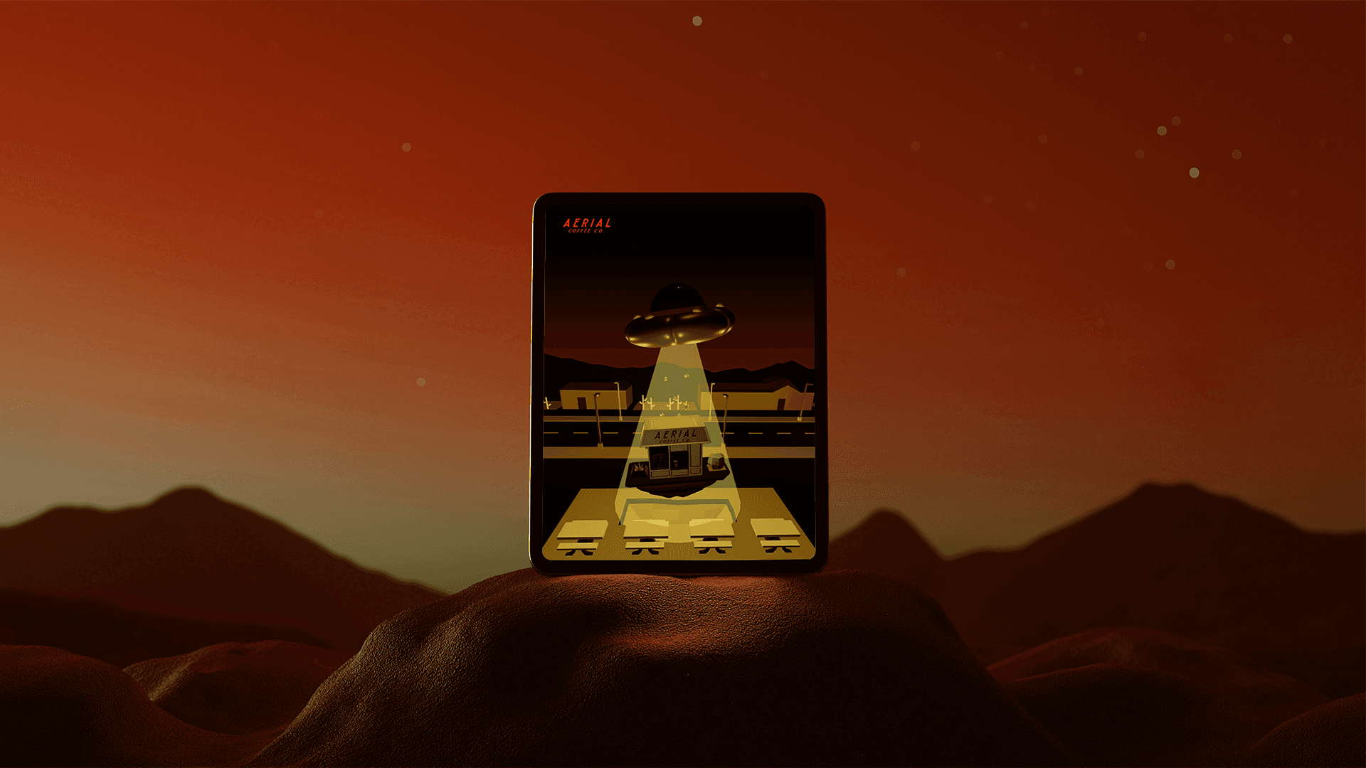 Tablet with 3D website on screem