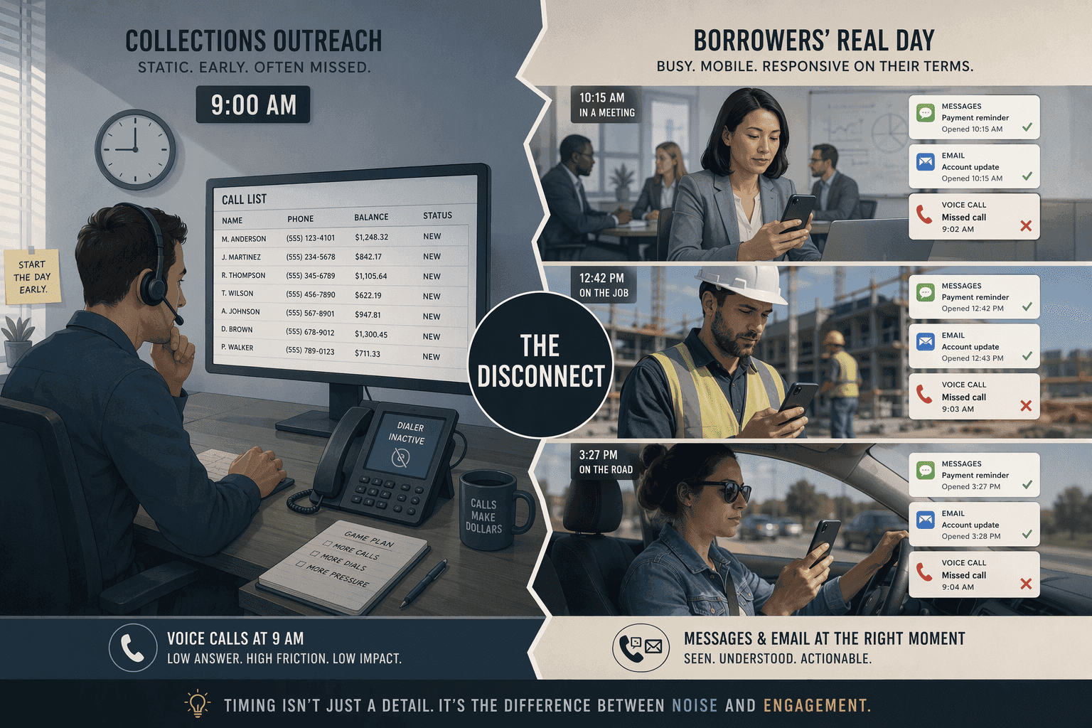 Illustration for The Core Disconnect: Why Collections Outreach Timing Fails