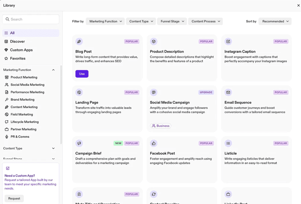 Jasper.ai library dashboard