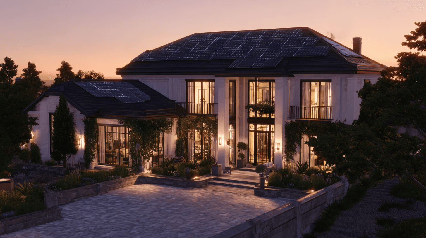 Modern indoor space with large glass doors, lush greenery, and a cozy seating area visible beyond.