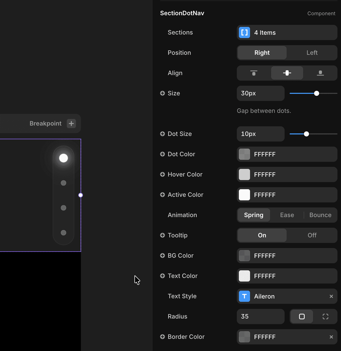 Framer Property Control Panel Screenshot