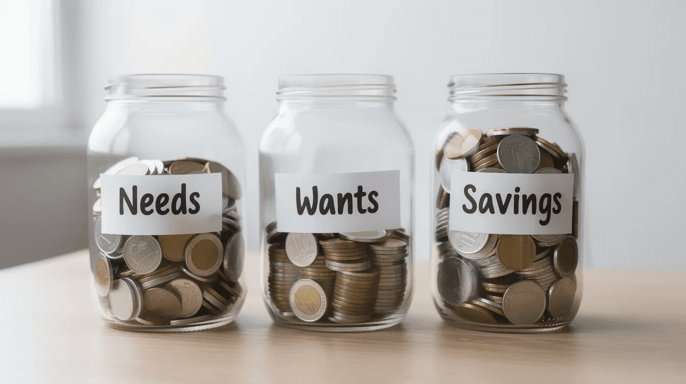 The image features three glass jars filled with coins, each labeled to represent different savings buckets for financial goals. This visual symbolizes a tax smart investment strategy, highlighting the importance of tax diversification in managing wealth and minimizing taxes effectively.