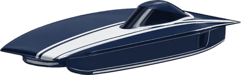 Render of Cascadia, UBC Solar's fourth-generation solar car, in navy and white livery