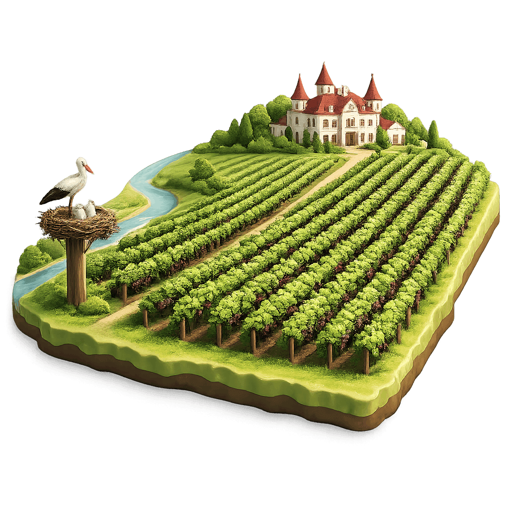 Artistic illustration of the Ștefan Vodă wine region.