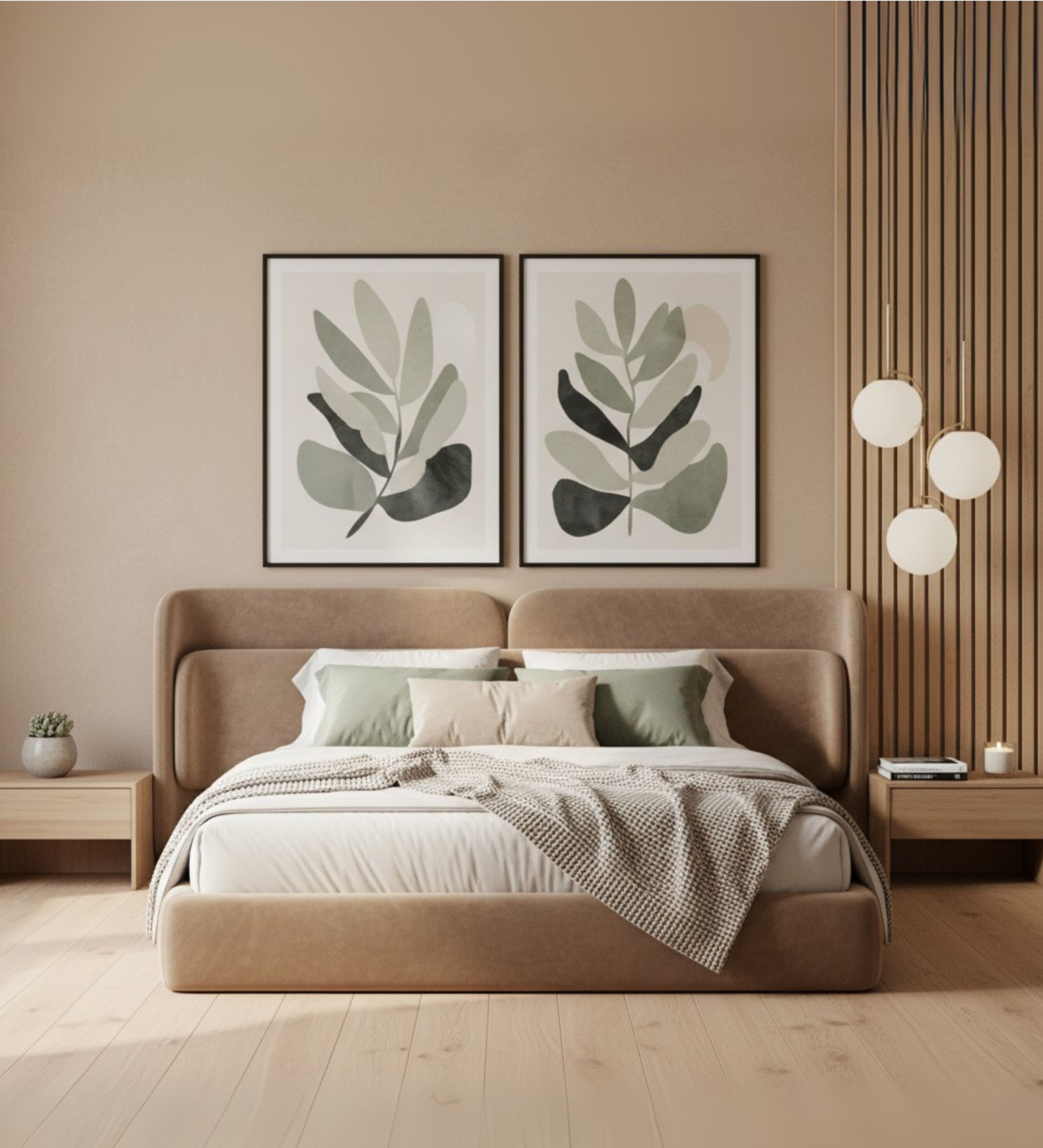 Fully upholstered bed with cushioned headboard, deep frame depth, and soft silhouette