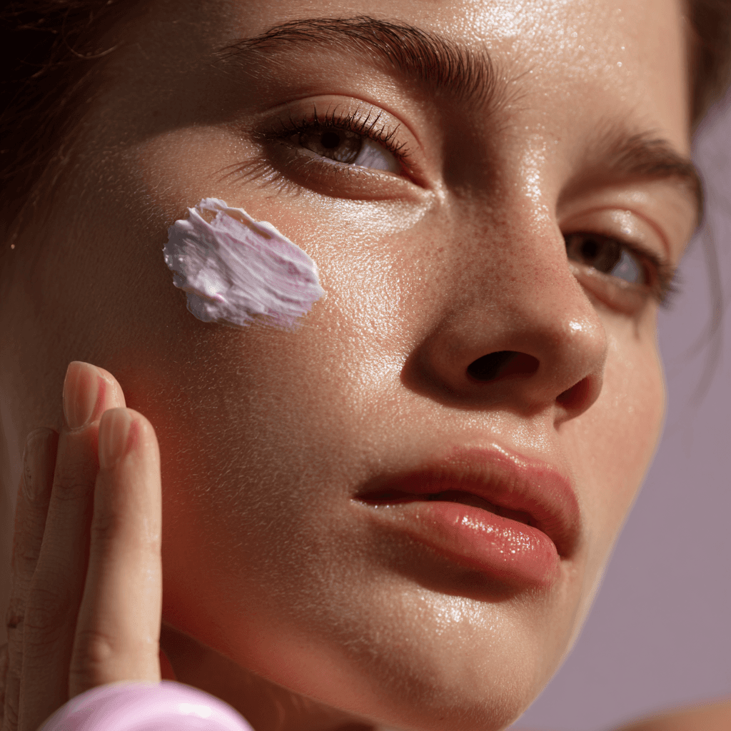 Women applying cream on face portrait