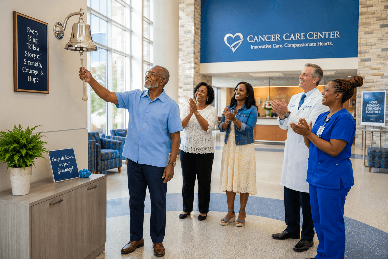 prostate cancer survivor ringing bell.