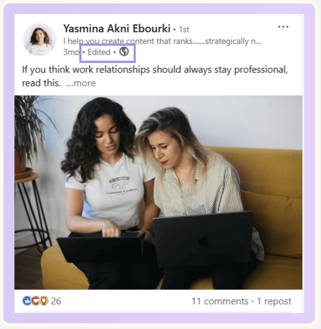 A screenshot showing a LinkedIn post with the "Edited" label highlighted