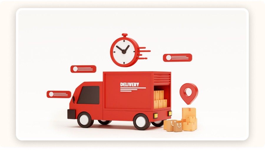 Red delivery truck with packages